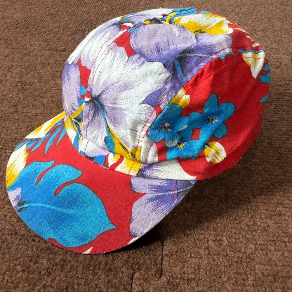 Vintage Wendys Floral Painter Cap Red Tropical‎ Hibiscus Snapback Hat RN 70841